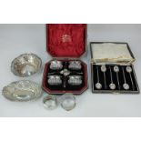 A cased set of four Victorian salts and spoons, maker Vale Brothers & Sermon, Birmingham 1887, a