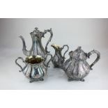 A Victorian silver plated four-piece tea set comprising teapot, hot water jug, two-handled sugar