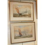 Captain Walter William May RI (1831-1896), two coastal seascapes depicting sailing boats on the