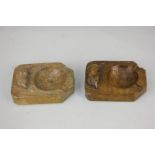 Two Robert 'Mouseman' Thompson carved oak ashtrays of rectangular form, with mouse signature, 10cm