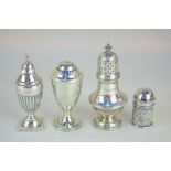 A Victorian silver pepper, maker W & C Manton, Birmingham 1887, together with two other silver