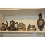 An Elkington & Co silver plated teapot, together with a silver plated water jug, teapot, sugar