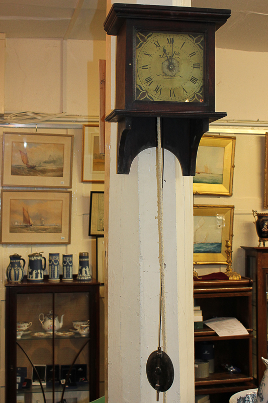 A 19th century wall clock with painted 8 inch square dial marked Jos Job, Hastings - Image 2 of 2