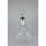 An Italian 800 silver mounted cut glass spirit decanter marked Calderon, Milan, 26cm high, (a/f -