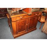 A mahogany chiffonier with drawer and cupboard, on plinth base, 106cm, (a/f)