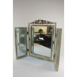 An early 20th century dressing table mirror, three panelled, with coloured blue ribbon surround