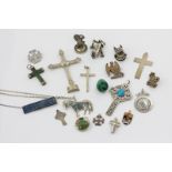 Seven various cross pendants and twelve various small items