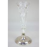 An Elizabeth II silver mounted cut glass bud vase, maker W E Broadway & Co, Birmingham 1987, 21.