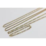 Three 9ct gold neck chains and a 9ct gold bracelet, 26.1g