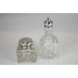 A George V silver mounted cut glass vinegar bottle, maker Levi & Salaman, Birmingham 1920 together