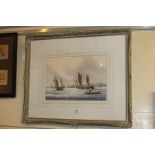 Ken Hammond (20th century), scene of historical ships, gouache, signed, 24cm by 34cm