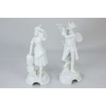 A pair of Goebel, West German, porcelain figures depicting a woman whistling with songbird, signed