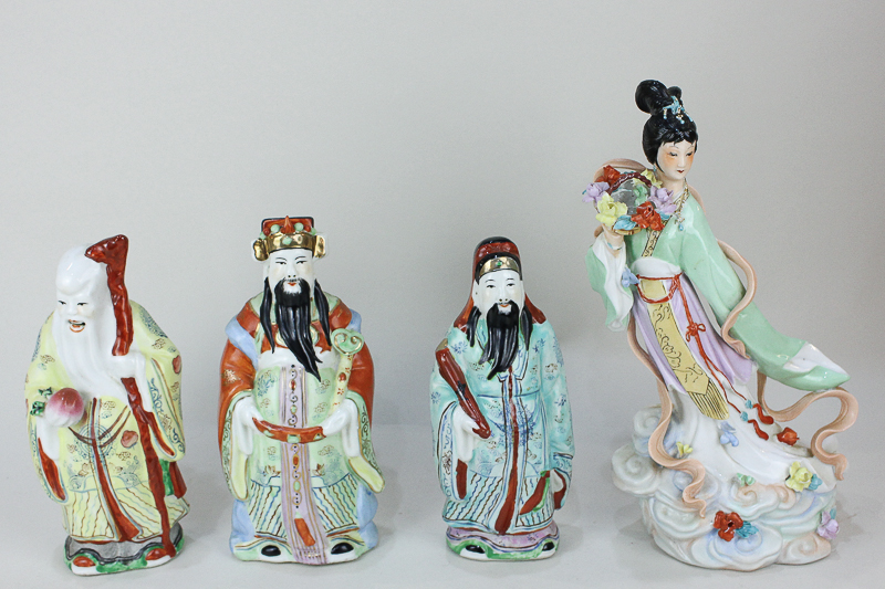 A set of three Chinese porcelain figures of the Sanxing Fu, Lu and Shou, the three stars for