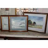 Cameron Weller, six watercolours depicting harbour and rural views, each signed, largest 20.5cm by