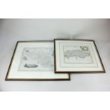 A Thomas Kitchin 18th century coloured map of Sussex, 20.5cm by 26cm, and a J Rapkin 19th century