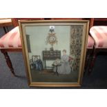 After Campbell Taylor, interior scene of woman arranging flowers, 'September Flowers', colour print,