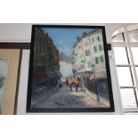 A Hofland (20th century), French street scene beneath blue skies, oil on canvas, signed, 49cm by