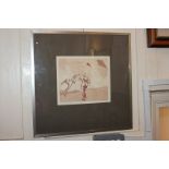 Jean Giraud, two nudes flying kites, etching, indistinctly inscribed and signed in pencil, 20cm by