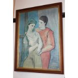 After Pablo Picasso, classical figure group beside a window, 'The Lovers', colour print, 51cm by