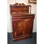 A Victorian mahogany chiffonier with swan neck arched back and shelf above drawers and cupboard,