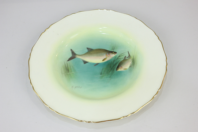 A Royal Worcester porcelain cabinet plate depicting bream, signed H Ayrton, titled verso, circa