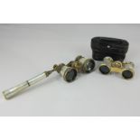 Two pairs of mother of pearl opera glasses, one with viewing handle (a/f)