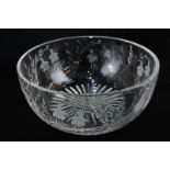 A Stuart crystal clear glass bowl decorated with fuchsias and leaf sprigs, 25cm diameter, boxed