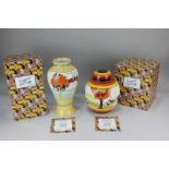 Two Wedgwood Bizarre by Clarice Cliff hand painted pieces, House and Bridge jar and cover 66/250 and