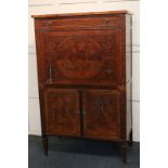 An Italian marquetry inlaid secretaire à abbatant with scrolling floral and foliate decoration,