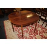 A pair of mahogany D-end side tables forming an oval dining table, on square chamfered legs, 124cm