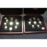 Numis Coins: London mint gold plated & coloured coinage - florin, shilling x 2, 6d, 3d, penny,