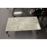 20th cent. Metal framed marble topped coffee tables 1 x 39ins x 15½ins x 20ins. 1 x 27½ins x 17ins x