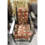 Early 20th cent. Stained pine upholstered reclining chair