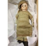 Toys: Late 19th early 20th cent. "Mabel" German doll, bisque head, ceramic arms, fabric body & legs.