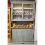 Rustic pine dresser shabby chic style, duck egg blue. 48½ins x 17ins x 87½ins.