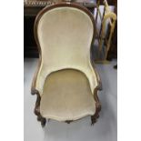 19th cent. Spoon back ladies' salon chair on cabriole supports.