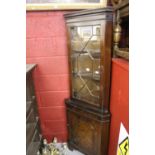 20th cent. Mahogany effect corner cupboards with glazed top 25ins x 71ins x 18ins.