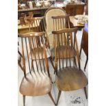 20th cent. Beech stick back seated Ercol chairs. (4).