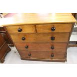 19th cent. Stained pine 2 over 3 chest of drawers, rising of a plinth. 42ins. x 39ins. x 19½ins.