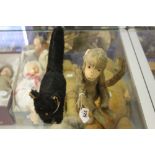 Toys: Schuco mohair monkey, painted arms and legs, glass eyes, very long tail, fabric face approx