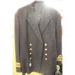 Militaria: Royal Navy Commander tunic and Lt Commander trousers and tunic, shoulder flashes etc.