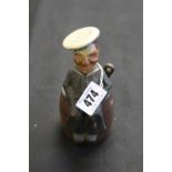 20th cent. Treen: Carved sailor sitting on a barrel, corkscrew & bottle opener.