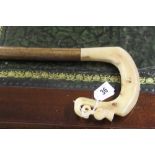 Rural Crafts: Hand carved rams horn shepherd's crook/crozier, thistle nose on hazel shaft.