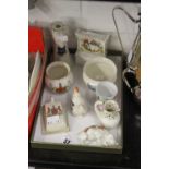 20th cent. Ceramics: Crested ware lustre egg cup 'Devizes Market Place', chicken 'Castle Combe', hat