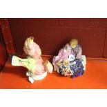 Royal Doulton: "Flower Seller Children" a/f. plus 20th cent. continental ceramic Parakeet pair, pink