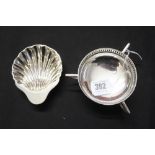 Hallmarked Silver: Shell pattern butter pat dish Sheffield and another fretwork rim and curved