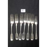 Hallmarked Silver: Dessert forks, London 1849 x 5, fork, Exeter, maker J.J. Williams 1868 x 1, fork,