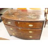 19th cent. Mahogany bow front chest of 3 drawers of delicate proportions. 41ins. x 33ins. x 21ins.