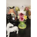20th cent. Ceramics: Kelsboro ware Toby, Crown Staffordshire rose arrangement, Hove Di Bassaho