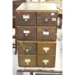 20th cent. Oak card index file, 2 x 4 drawers.